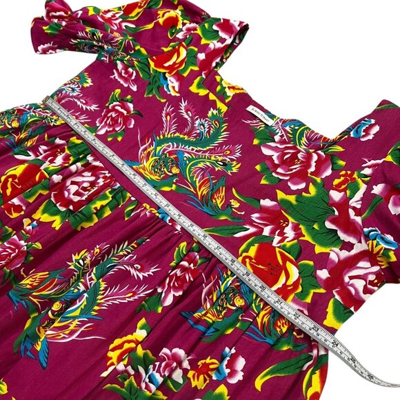 Robin Tomas Floral Tiered Midi Dress Pink Size‎ 18 Tropical Resort Nap Smock - Picture 7 of 9